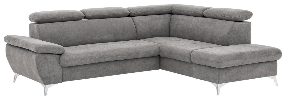 ECKSOFA in Mikrofaser Grau  - Chromfarben/Grau, Konventionell, Textil/Metall (256/209cm) - Livetastic