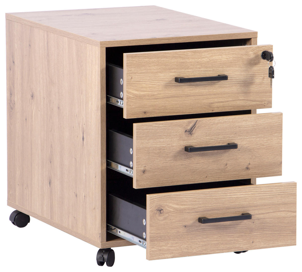 ROLLCONTAINER 43/56/60 cm  - Schwarz/Eiche Artisan, MODERN, Holzwerkstoff/Kunststoff (43/56/60cm) - Livetastic