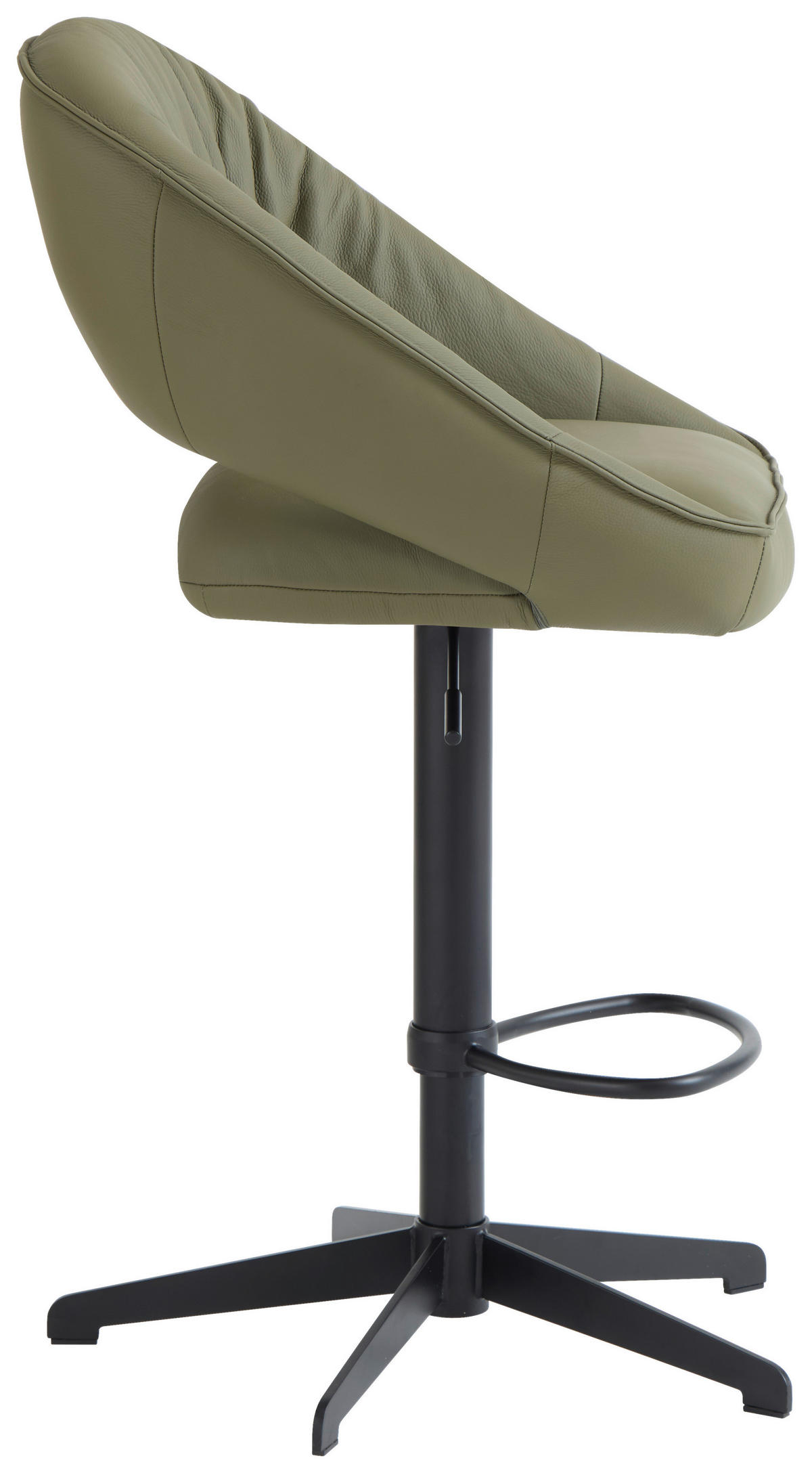 BARHOCKER Echtleder Grün, Schwarz Eisen Sitzfläche 360° drehbar, automatische Rückholfunktion  - Schwarz/Grün, Design, Leder/Metall (56/96-120/59cm) - Dieter Knoll