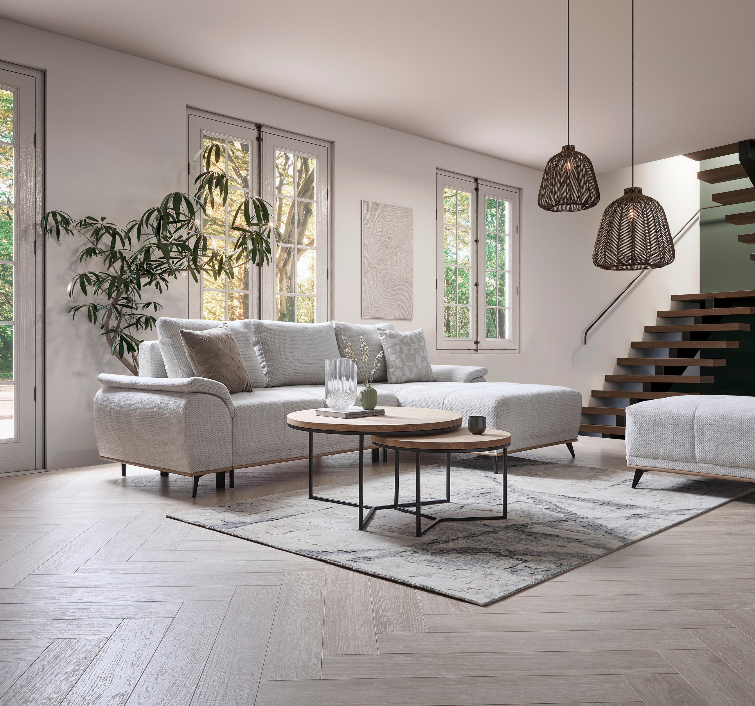 ECKSOFA Beige Webstoff  - Beige/Schwarz, MODERN, Textil/Metall (262/168cm) - home24