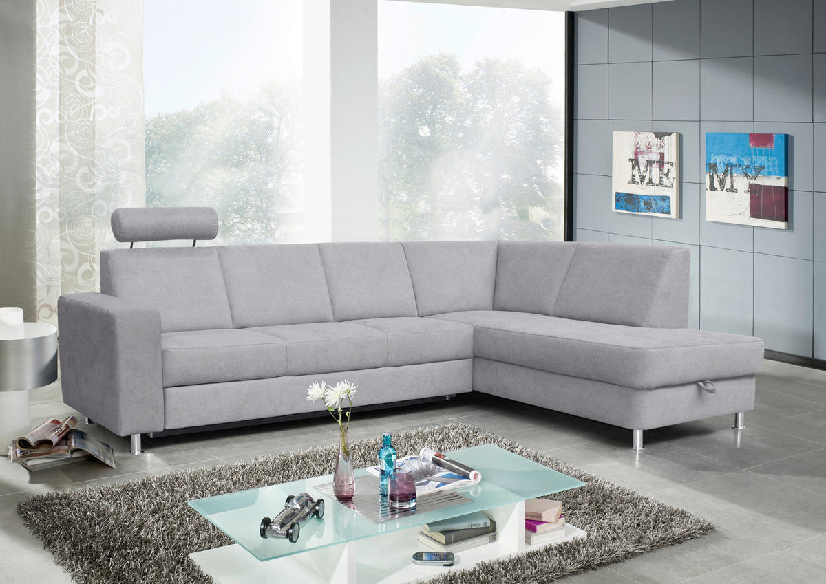 SEDEŽNA GARNITURA, gladka tkanina siva  - barve kroma/siva, Design, tekstil (256/198cm) - Xora