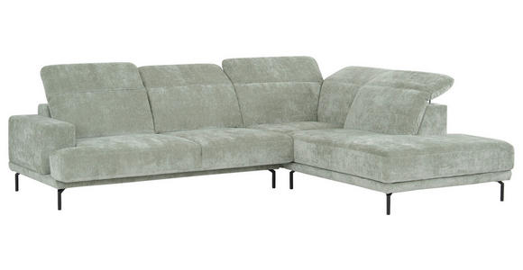 ECKSOFA Mintgrün Chenille Kopfteilverstellung, Sitztiefenverstellung  - Schwarz/Mintgrün, Design, Textil/Metall (307/243cm) - Xora