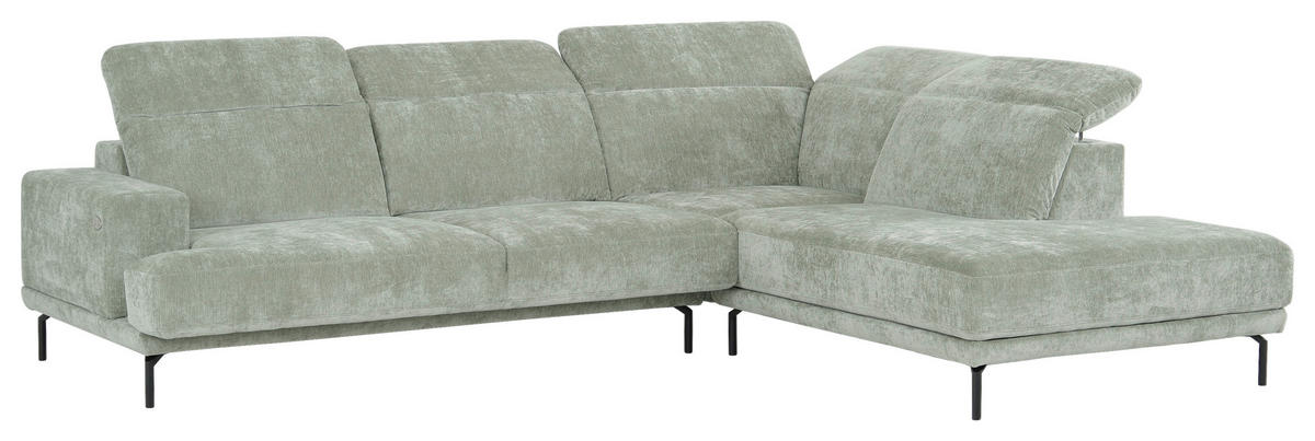 ECKSOFA Mintgrün Chenille Kopfteilverstellung, Sitztiefenverstellung  - Schwarz/Mintgrün, Design, Textil/Metall (307/243cm) - Xora