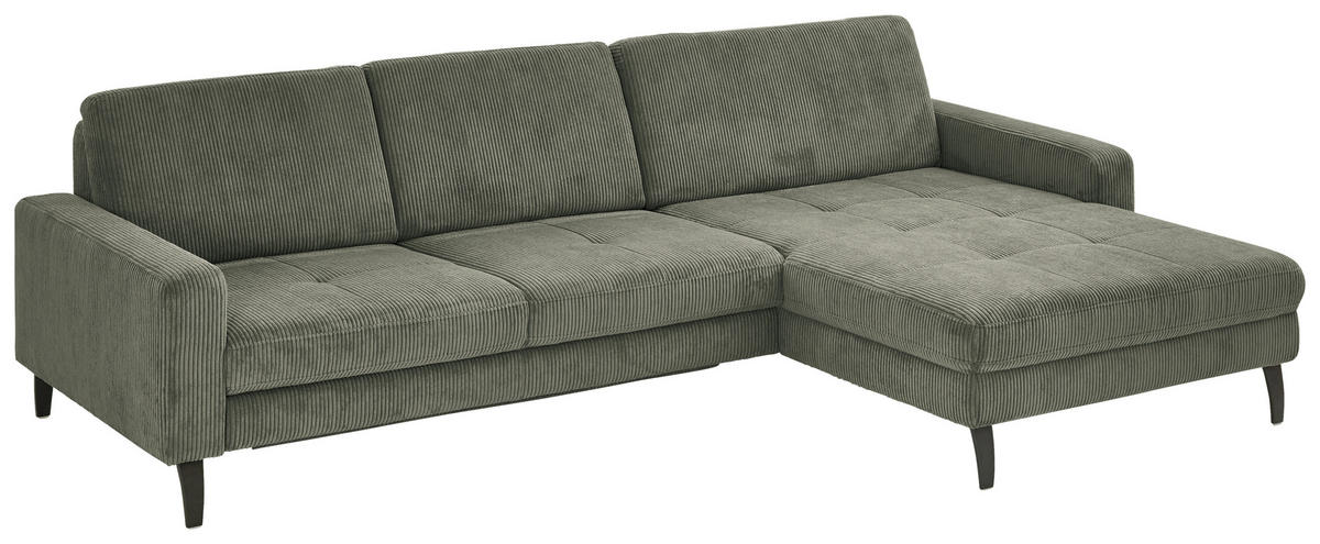 ECKSOFA in Cord Olivgrün  - Schwarz/Olivgrün, Modern, Textil/Metall (302/177cm) - Beldomo Style