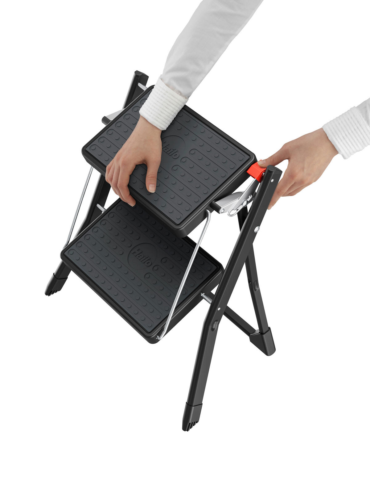 KLAPPTRITTLEITER - Schwarz, Basics, Kunststoff/Metall (49/45/49cm) - Hailo