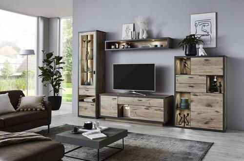 HIGHBOARD  in 95,8/140,9/37,4 cm  - Dunkelgrau/Eichefarben, Design, Holzwerkstoff/Kunststoff (95,8/140,9/37,4cm) - Modante