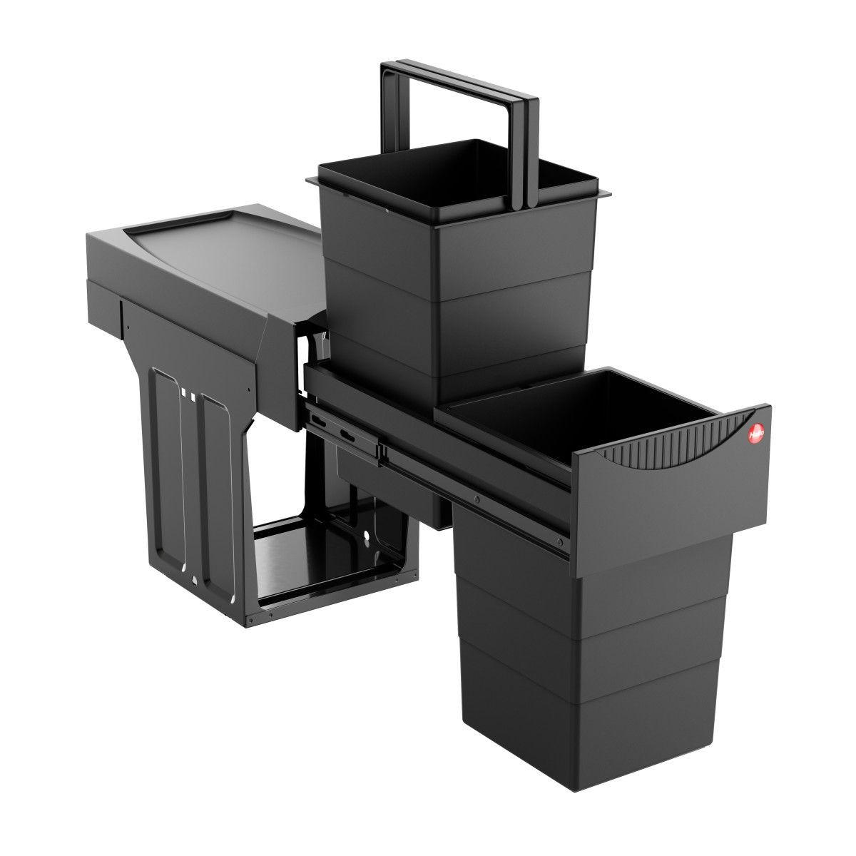 EINBAUABFALLSAMMLER 2x15 l  Kunststoff  - Schwarz, Basics, Kunststoff (25,1/40/48,2cm) - HKT