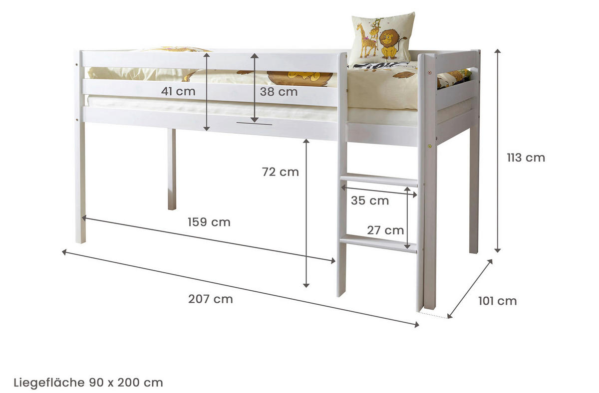 HOCHBETT 90/200 cm Weiß Weiß  - Naturfarben/Weiß, Natur, Holz/Textil (90/200cm) - MID.YOU