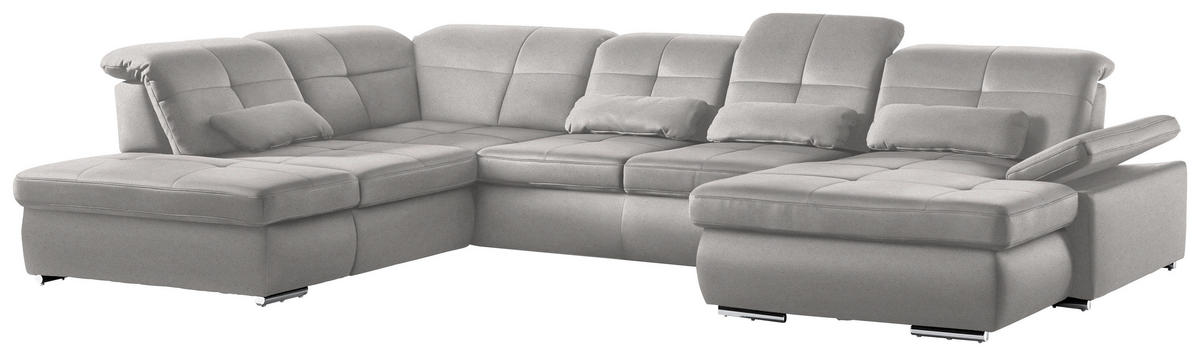 WOHNLANDSCHAFT  in Mikrofaser Silberfarben  - Chromfarben/Silberfarben, Design, Holzwerkstoff/Textil (260/371/195cm) - Beldomo Style