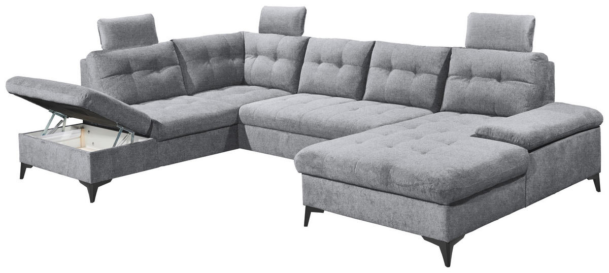 WOHNLANDSCHAFT in Webstoff Grau  - Schwarz/Grau, Konventionell, Kunststoff/Textil (218/324/170cm) - MID.YOU