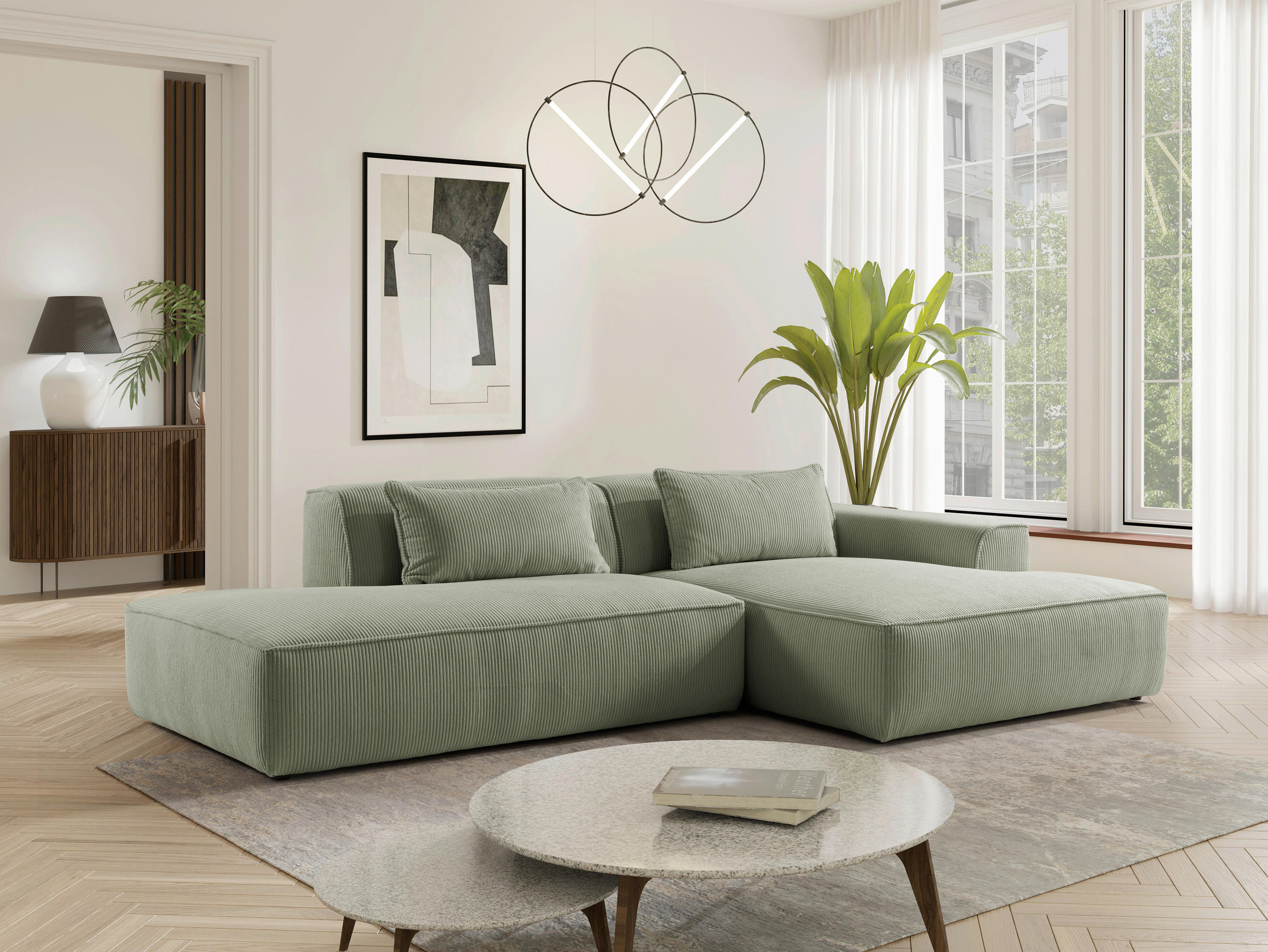 ECKSOFA BILLUND Mintgrün Cord Nierenkissen  - Schwarz/Mintgrün, KONVENTIONELL, Kunststoff/Textil (294/165cm) - Livetastic