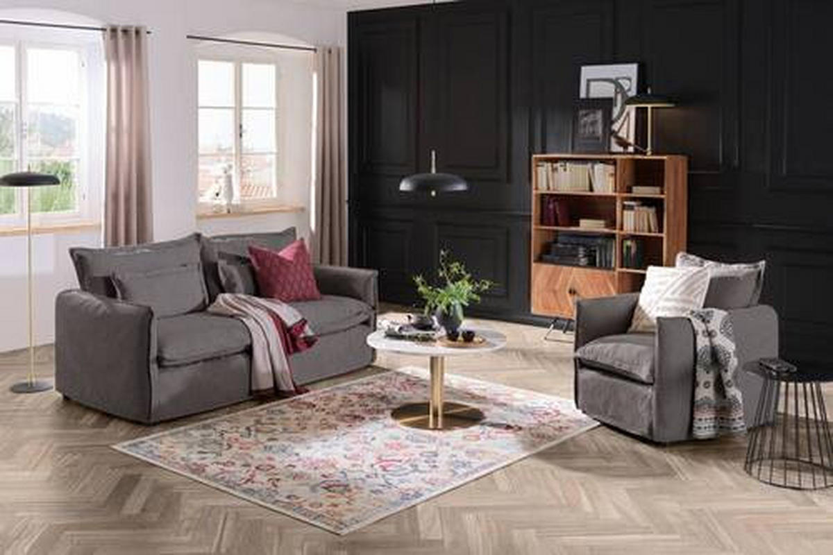 HUSSEN-SESSEL in Flachgewebe, Bouclé Grau  - Schwarz/Grau, Trend, Textil/Metall (120/82/98cm) - Livetastic