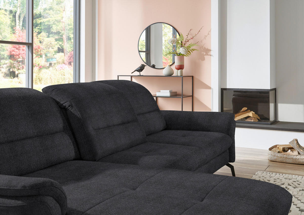 ECKSOFA in Flachgewebe Schwarz  - Schwarz, Konventionell, Textil/Metall (181/260cm) - Beldomo Speed