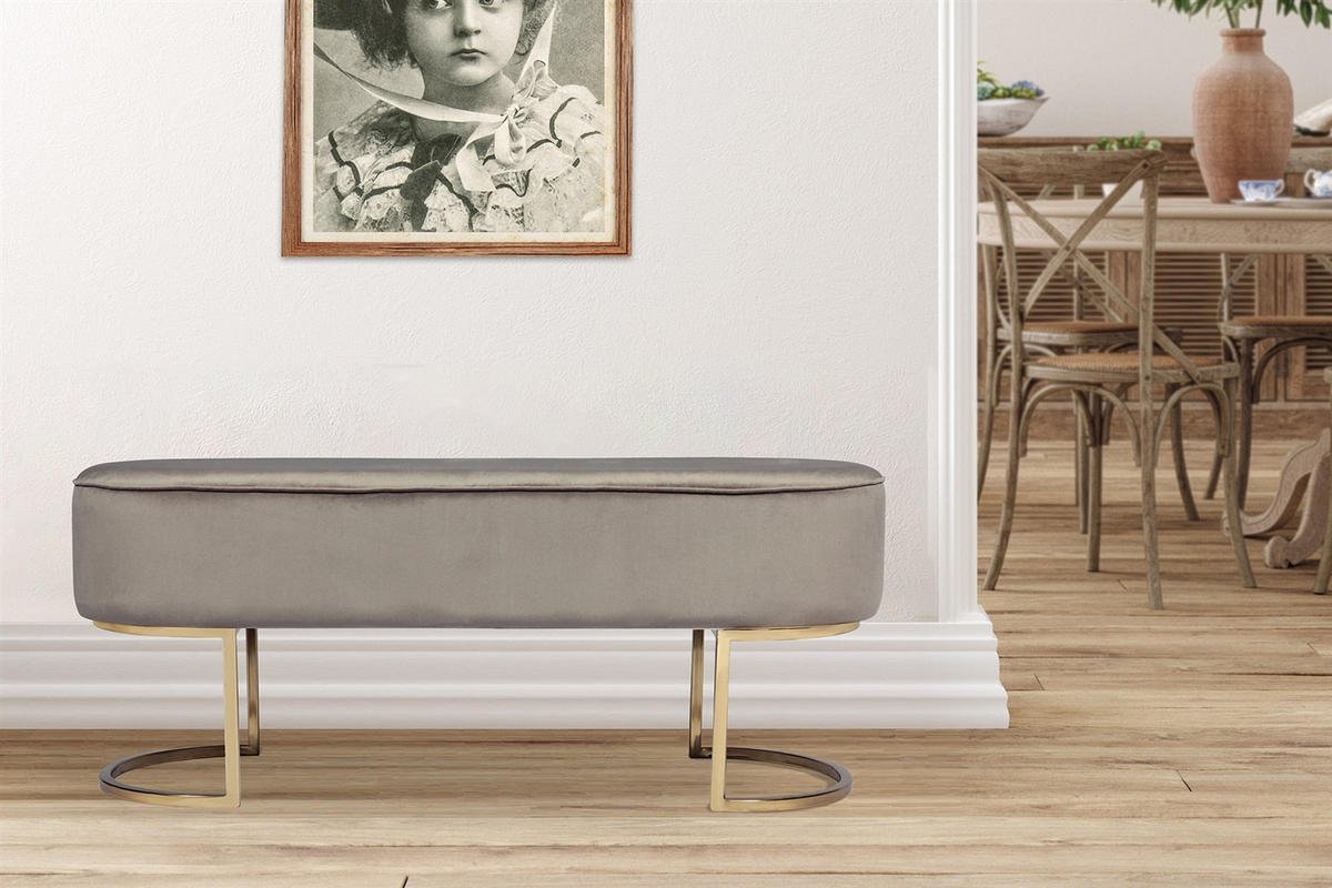SITZBANK 105/42/40 cm Samt Taupe Metall  - Taupe/Goldfarben, Design, Textil/Metall (105/42/40cm) - Kayoom