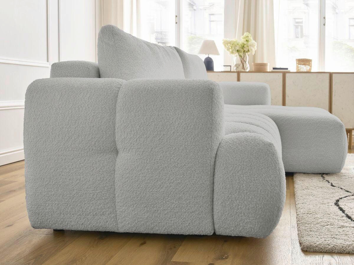 ECKSCHLAFSOFA FUJI Bouclé Hellgrau  inkl.  - Hellgrau/Schwarz, MODERN, Kunststoff/Textil (292/160cm)