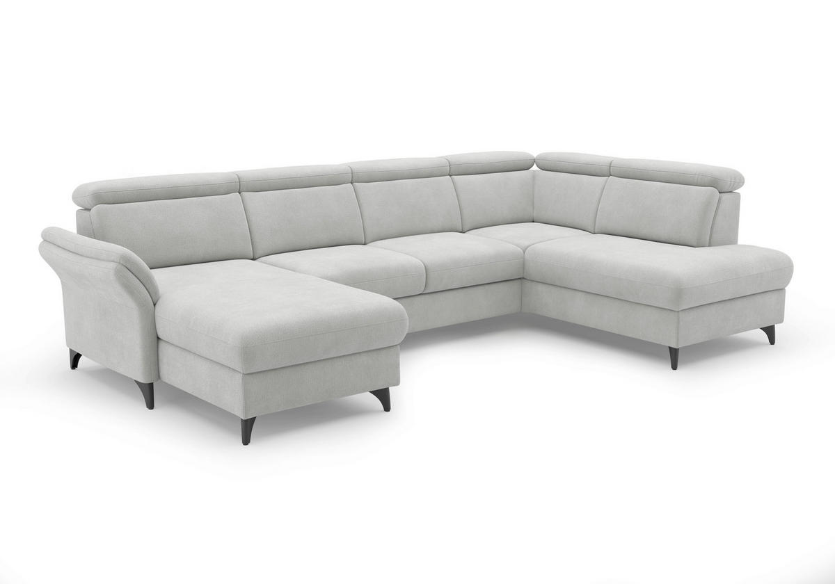 WOHNLANDSCHAFT GLENDALE E Silberfarben Flachgewebe  - Silberfarben/Schwarz, KONVENTIONELL, Textil/Metall (166/321/193cm) - Sit & More