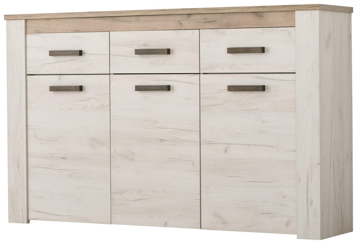 KOMÓD 160/98/36,5 cm  - szürke tölgy/rozsdavörös, Basics, műanyag/faalapú anyag (160/98/36,5cm) - Ti'me