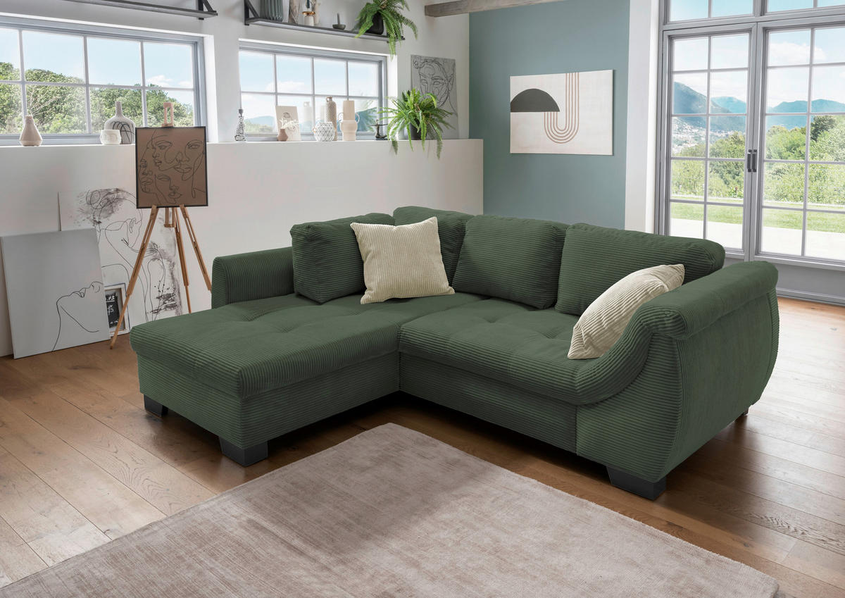 CANAPÉ D'ANGLE in Cord Grün  - beige/vert, Design, textile/bois (190/250cm) - MID.YOU