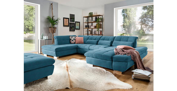 WOHNLANDSCHAFT in Mikrofaser Blau - Chromfarben/Blau, Design, Kunststoff/Textil (211/350/204cm) - Xora