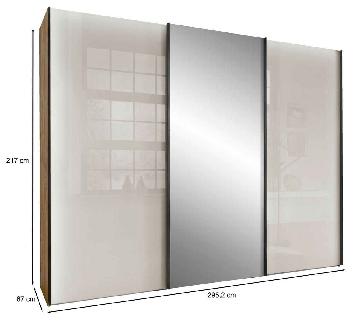 SCHWEBETÜRENSCHRANK in Champagner, Eiche Bianco  - Schieferfarben/Eiche Bianco, Konventionell, Glas/Holzwerkstoff (300/217/67cm) - Dieter Knoll