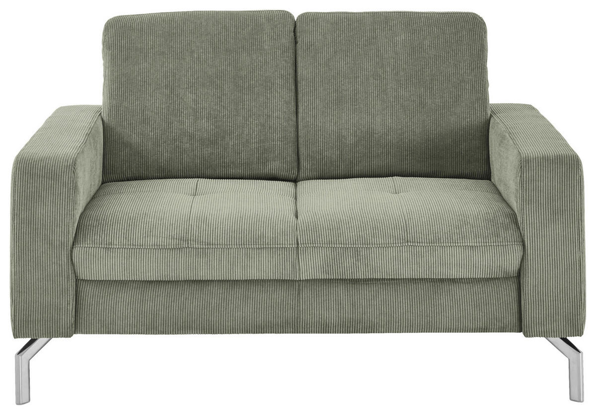 2-SITZER-SOFA Feincord Schilfgrün  - Schilfgrün/Chromfarben, Design, Textil/Metall (142/87/105cm) - Beldomo Style