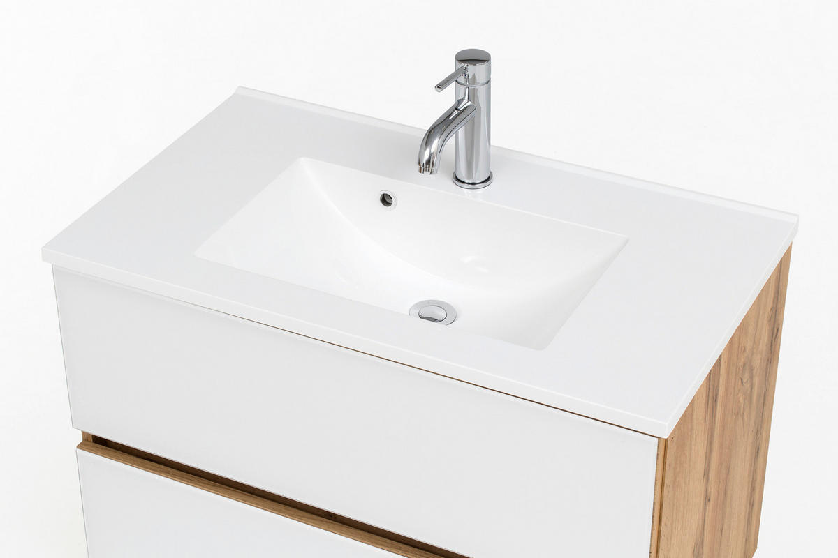 BADEZIMMER  in 80 cm  - Weiss/Eichefarben, Konventionell, Glas/Holzwerkstoff (80cm) - Held