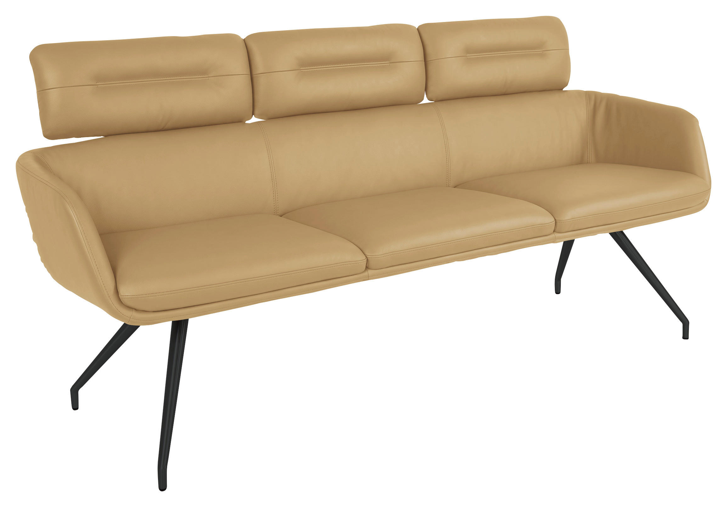 SITZBANK 200/92,5/67 cm Echtleder Schwarz, Karamell  - Karamell/Schwarz, Design, Leder/Metall (200/92,5/67cm) - Dieter Knoll