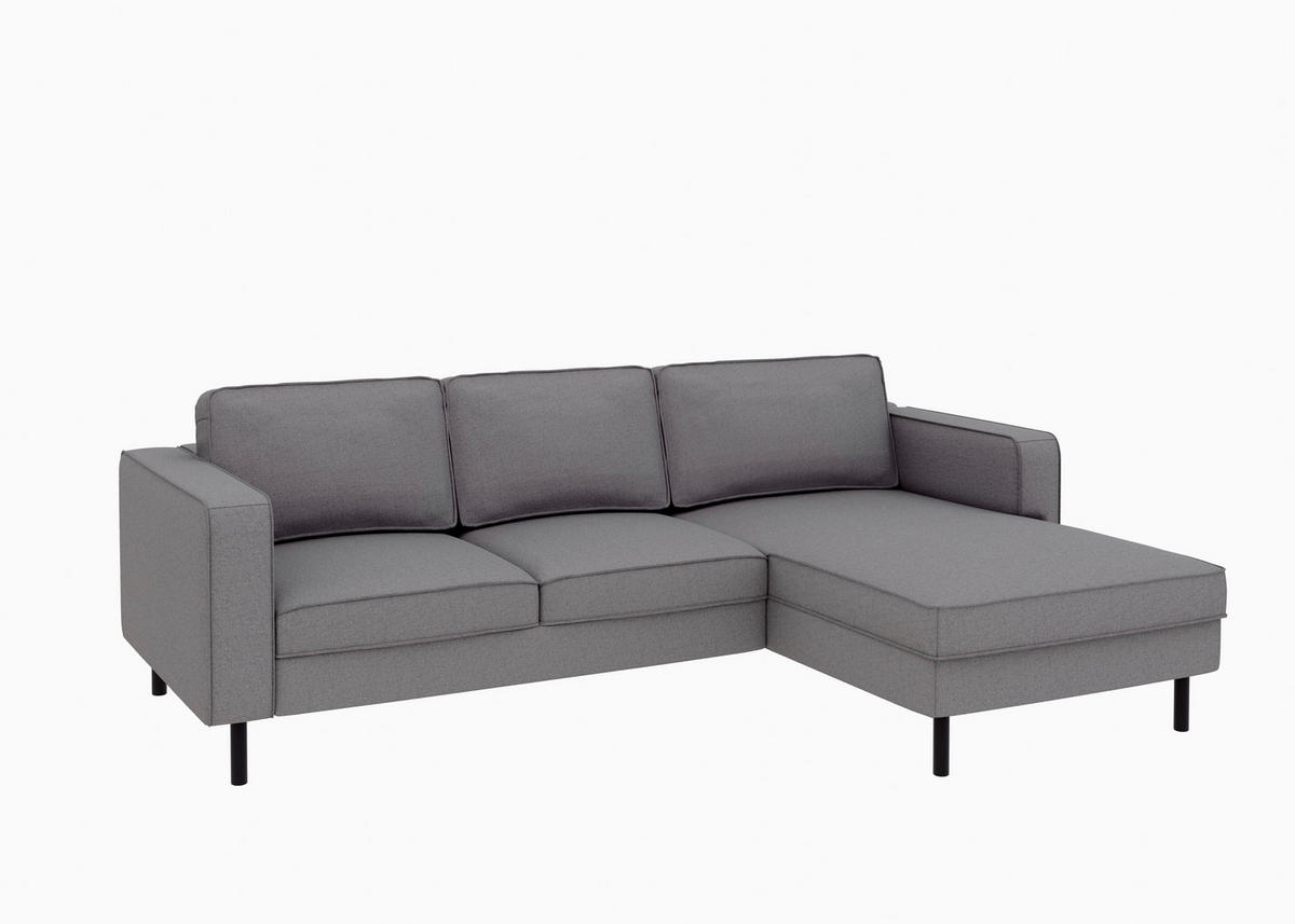 ECKSCHLAFSOFA WATKINS  mit Schlafen auf Sitzhöhe, Rücken echt, Armteil links, Armteil rechts Struktur Anthrazit  - Anthrazit/Schwarz, MODERN, Textil/Metall (232/161cm) - Trendmanufaktur