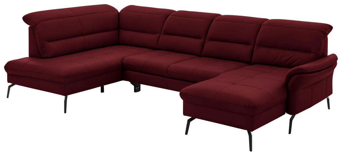 WOHNLANDSCHAFT in Echtleder Rot  - Rot/Schwarz, Design, Leder/Metall (206/336/181cm) - Beldomo Speed