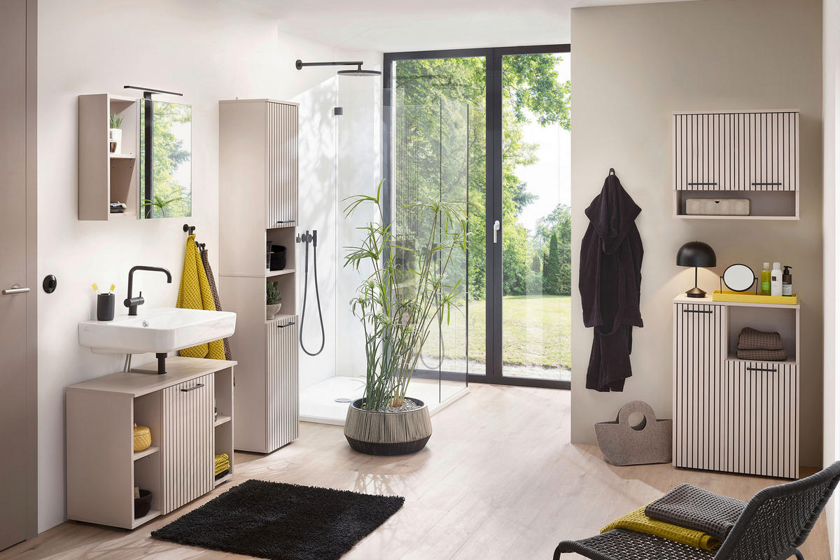 BADEZIMMER 2-teilig  in 80 cm  - Kaschmir/Schwarz, Trend, Glas/Holzwerkstoff (80cm) - Respekta