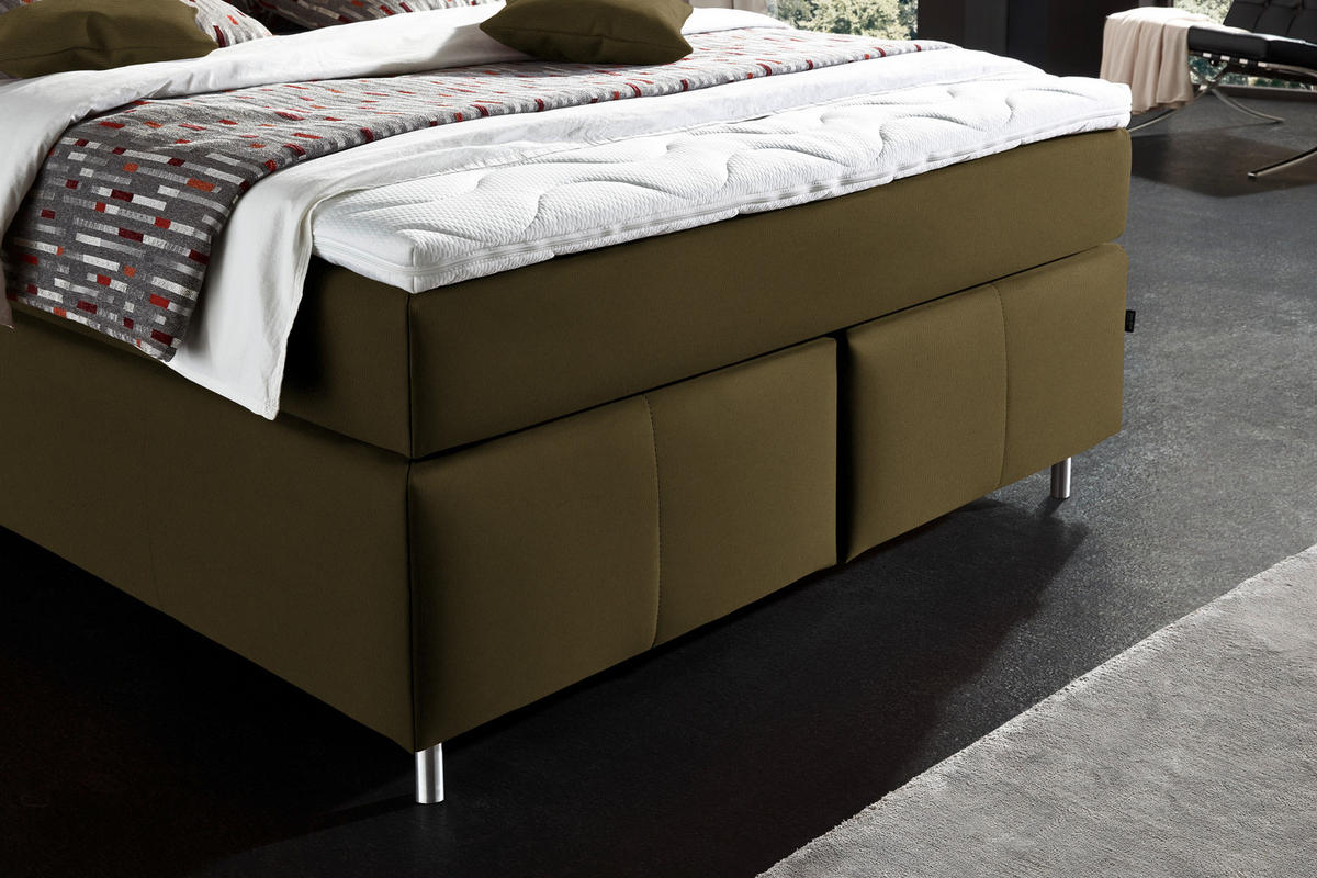 BOXSPRINGBETT 140/200 cm  in Olivgrün  - Alufarben/Olivgrün, Konventionell, Textil/Metall (140/200cm) - Dieter Knoll