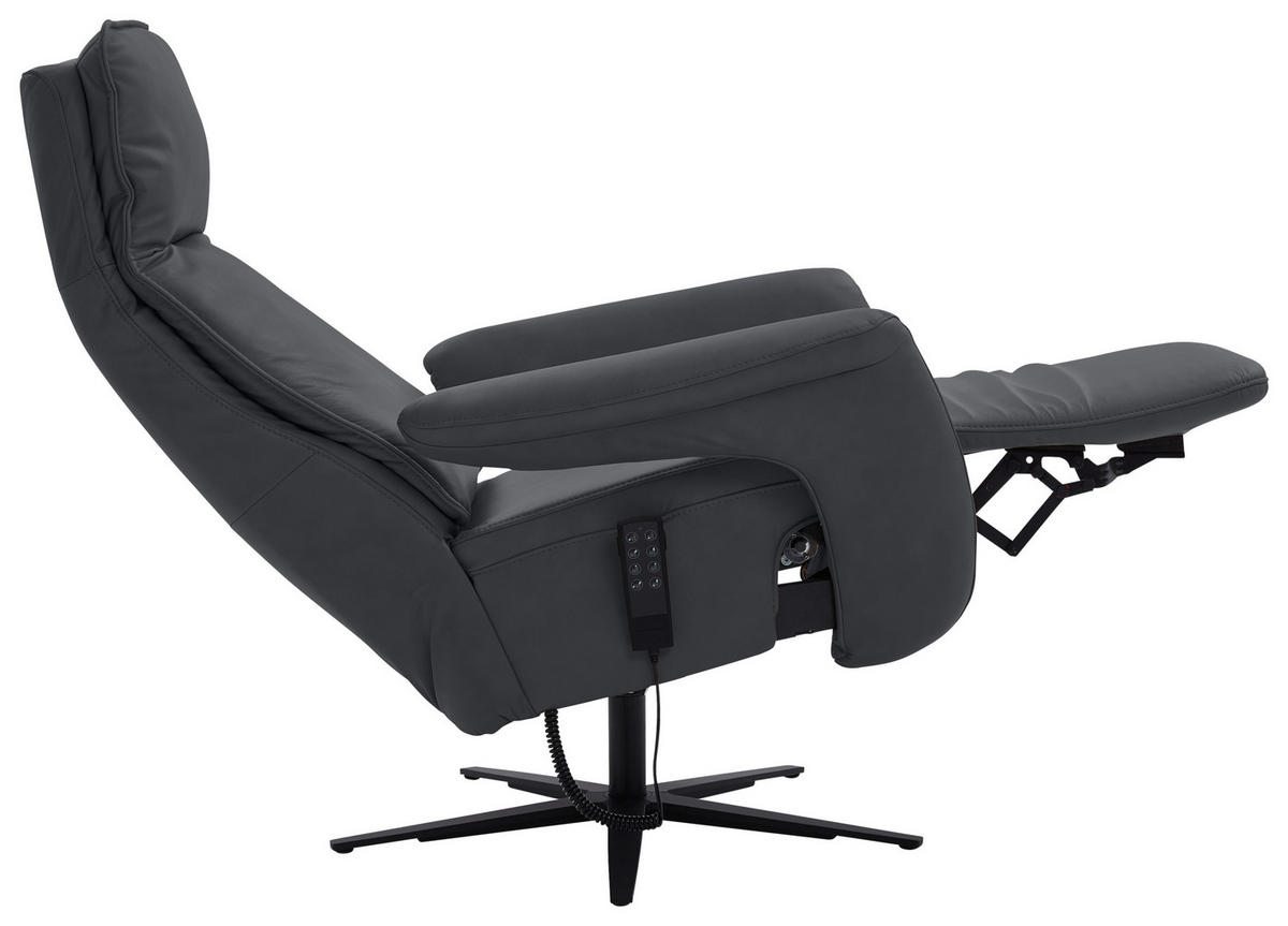 RELAXSESSEL in Leder Anthrazit  - Anthrazit/Schwarz, Design, Leder/Metall (83/123/87cm) - Valdera