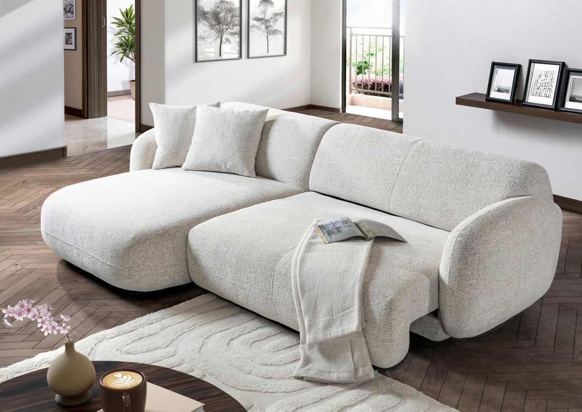 ECKSOFA Creme, Beige Flachgewebe Zierkissen, Rücken echt, Sitztiefenverstellung  - Beige/Creme, MODERN, Kunststoff/Textil (162/275cm) - Carryhome