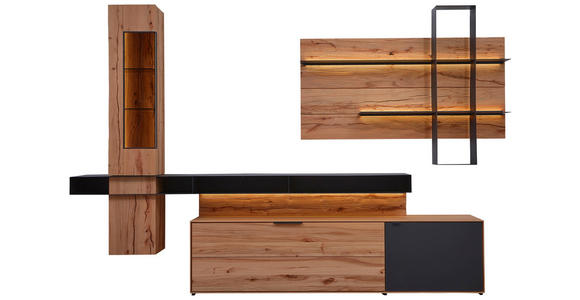 WOHNWAND in Anthrazit, Buchefarben - Anthrazit/Buchefarben, Natur, Glas/Holz (308/206/49cm) - Valnatura