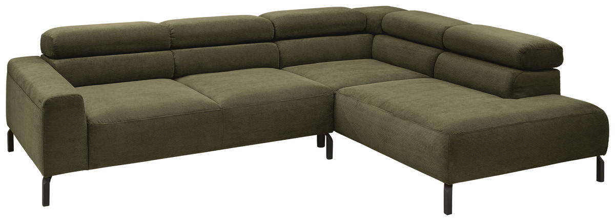 ECKSOFA Feincord Dunkelgrün  - Dunkelgrün/Schwarz, Design, Textil/Metall (273/219cm) - Pure Home Lifestyle