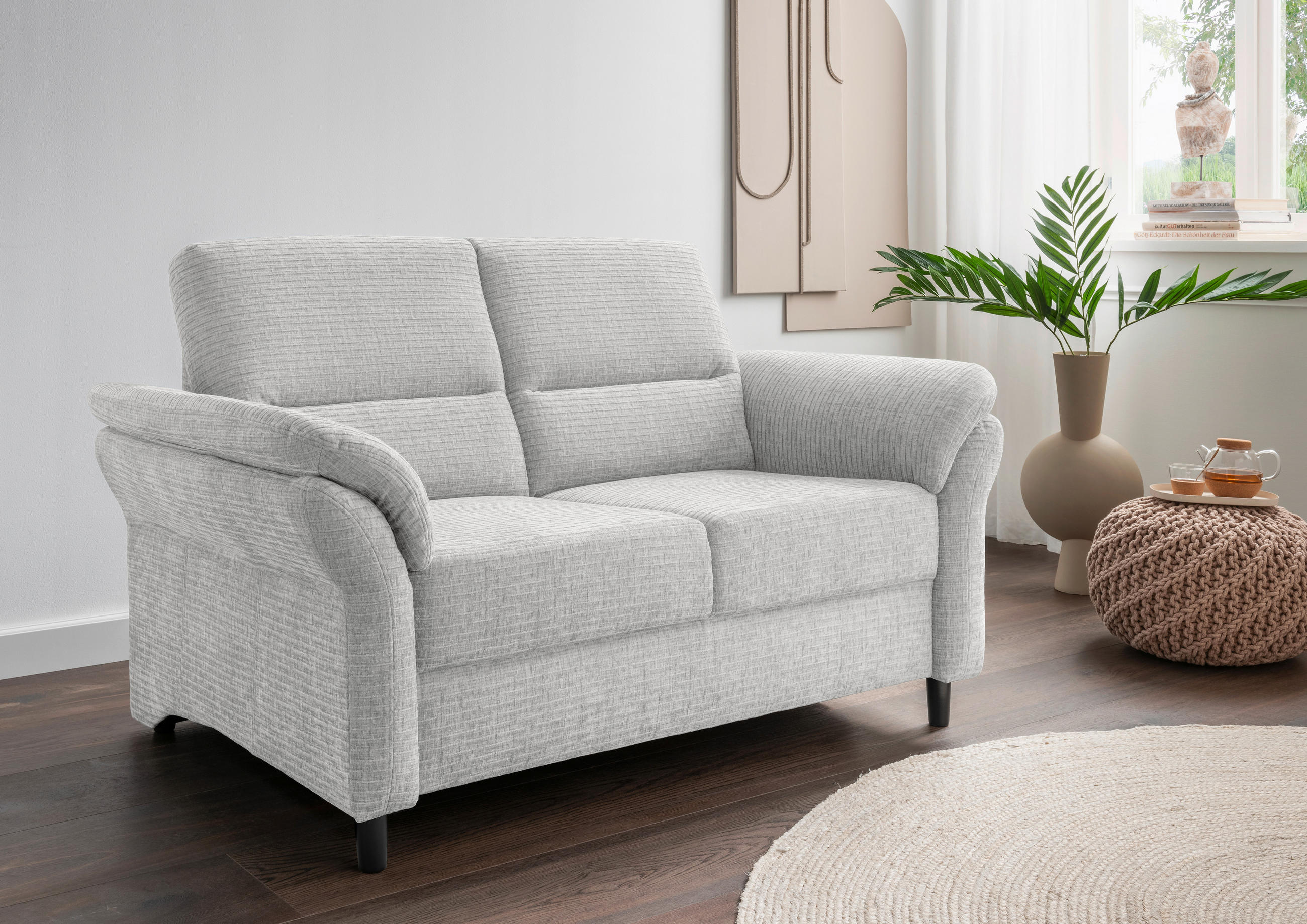 2-SITZER-SOFA Mikrofaser Weiß  - Schwarz/Weiß, MODERN, Holz/Textil (147/90/89cm) - Livetastic