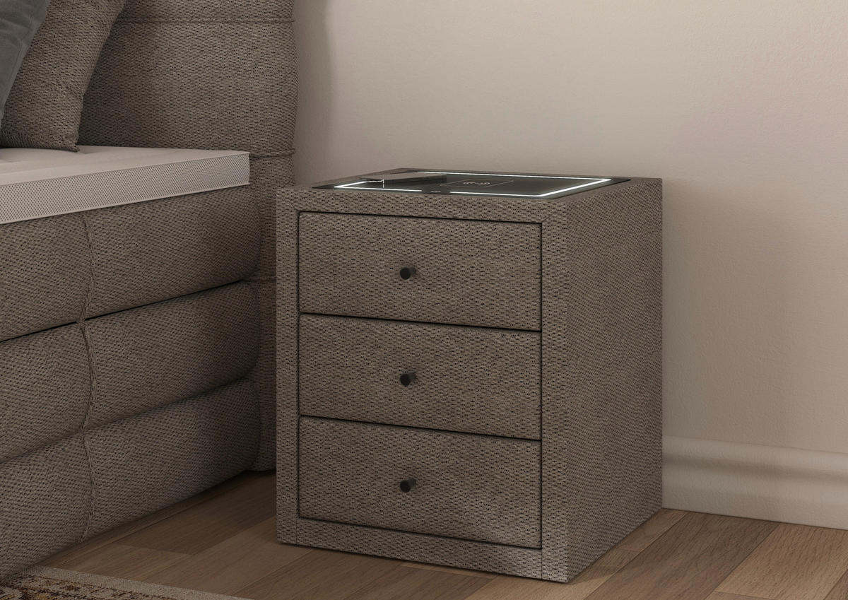 NACHTSCHRANK 49,5/56,5/46 cm, Sandfarben,  - Sandfarben/Schwarz, Basics, Glas/Kunststoff (49,5/56,5/46cm) - Chameo