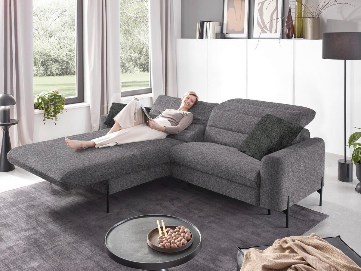 ECKSOFA in Flachgewebe Grau  - Schwarz/Grau, Design, Textil/Metall (191/252cm) - Dieter Knoll