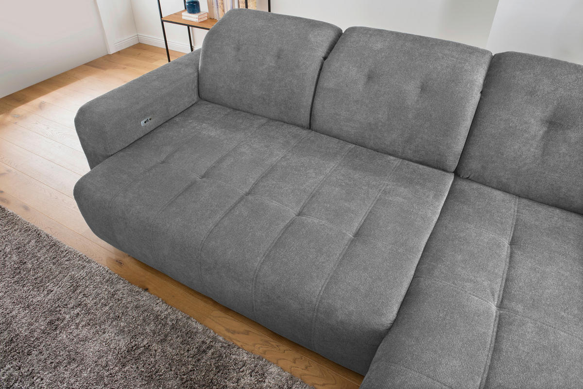 ECKSOFA in Chenille Dunkelgrau  185/292 cm  - Dunkelgrau/Schwarz, MODERN, Textil/Metall (185/292cm) - Livetastic