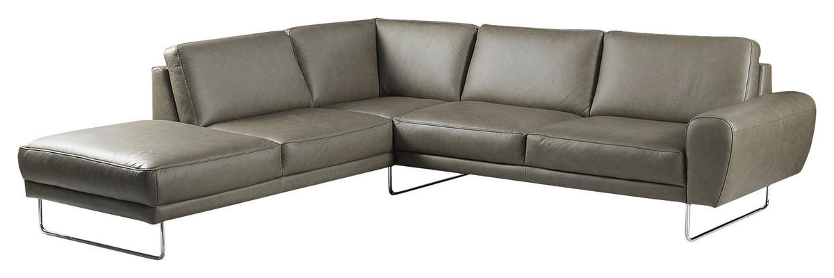 ECKSOFA in Echtleder Grau  - Chromfarben/Grau, Design, Leder/Metall (250/273cm) - Livetastic