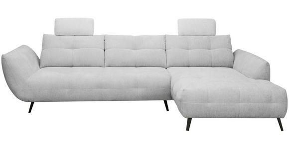 ECKSOFA Hellgrau Chenille Armlehnenkissen, Rücken echt, Sitztiefenverstellung  - Hellgrau/Schwarz, KONVENTIONELL, Textil/Metall (313/215cm) - Hom`in