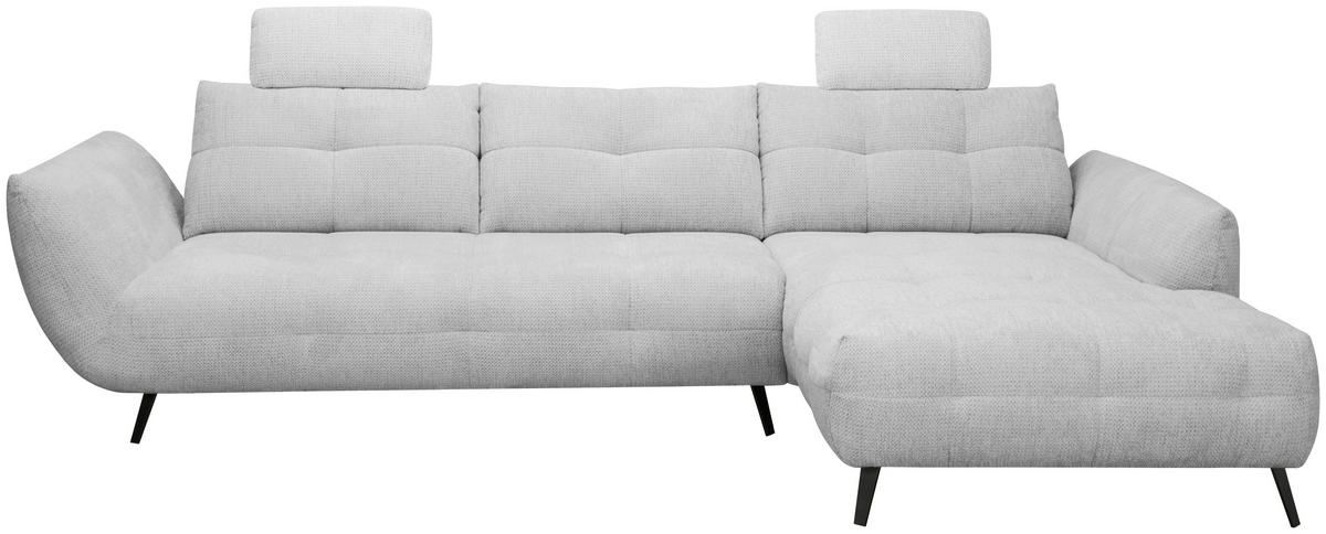 ECKSOFA Hellgrau Chenille Armlehnenkissen, Rücken echt, Sitztiefenverstellung  - Hellgrau/Schwarz, KONVENTIONELL, Textil/Metall (313/215cm) - Hom`in