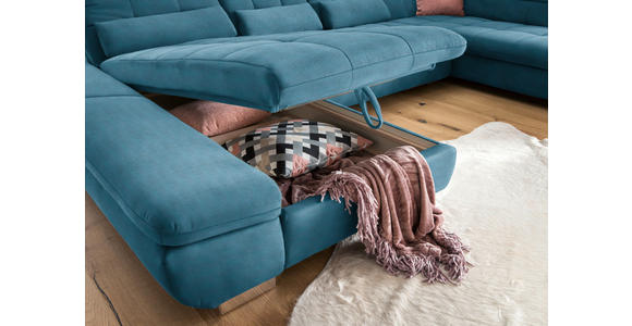 WOHNLANDSCHAFT in Mikrofaser Blau  - Chromfarben/Blau, Design, Kunststoff/Textil (204/350/211cm) - Xora