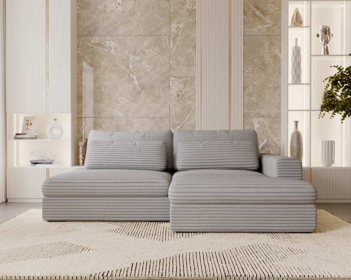 ECKSOFA in Cord Grau  - Schwarz/Grau, Design, Kunststoff/Textil (223/158cm) - Lomoco
