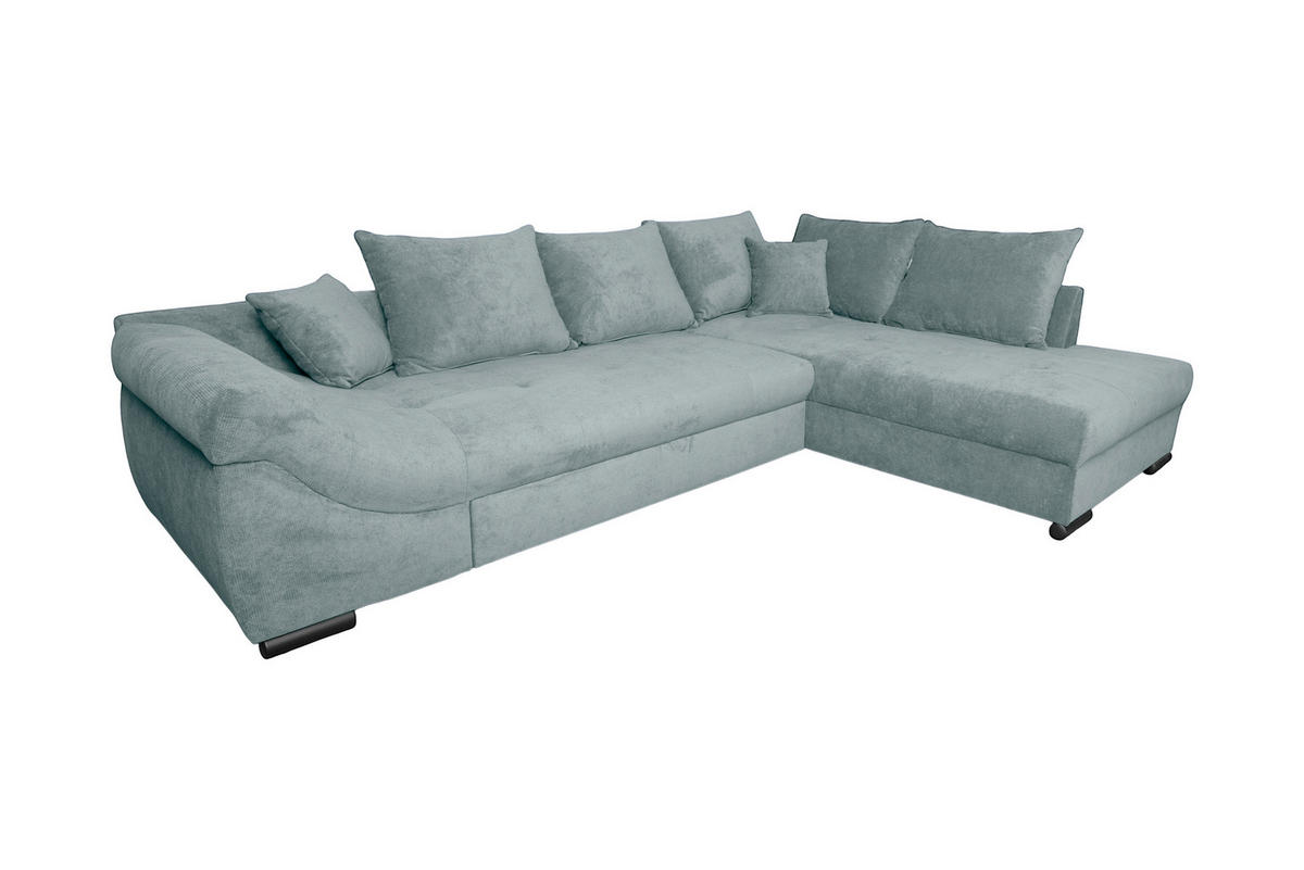 ECKSOFA ATLANTA Hellblau Struktur Liegefläche im Originalstoff  - Schwarz/Hellblau, Design, Textil/Metall (298/202cm) - MID.YOU