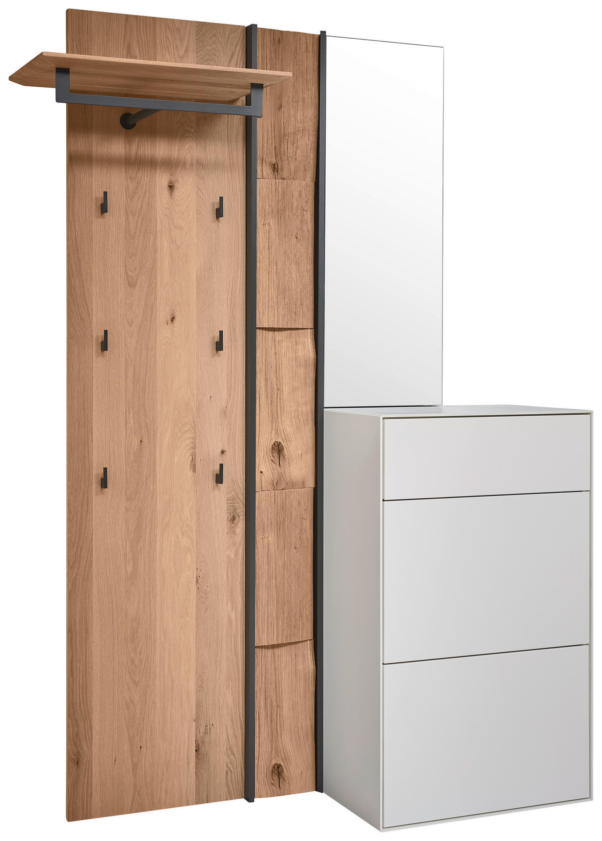 GARDEROBE 3-teilig  in 125/196/39 cm  - Eichefarben/Weiß, Design, Glas/Holz (125/196/39cm) - Johann Jakob