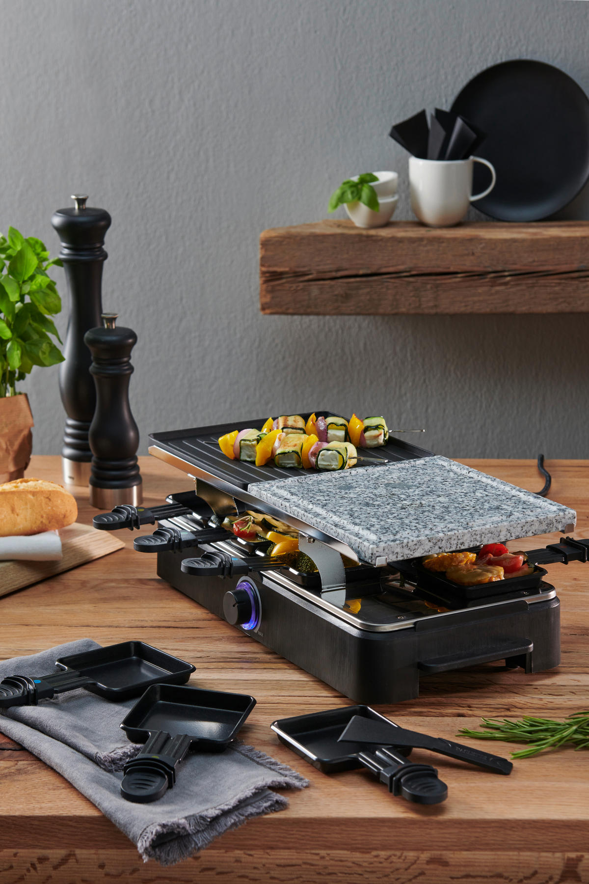 RACLETTE-GRILL  - Schwarz, Basics, Kunststoff/Stein (44,8/14,5/22,7cm) - Silva Schneider