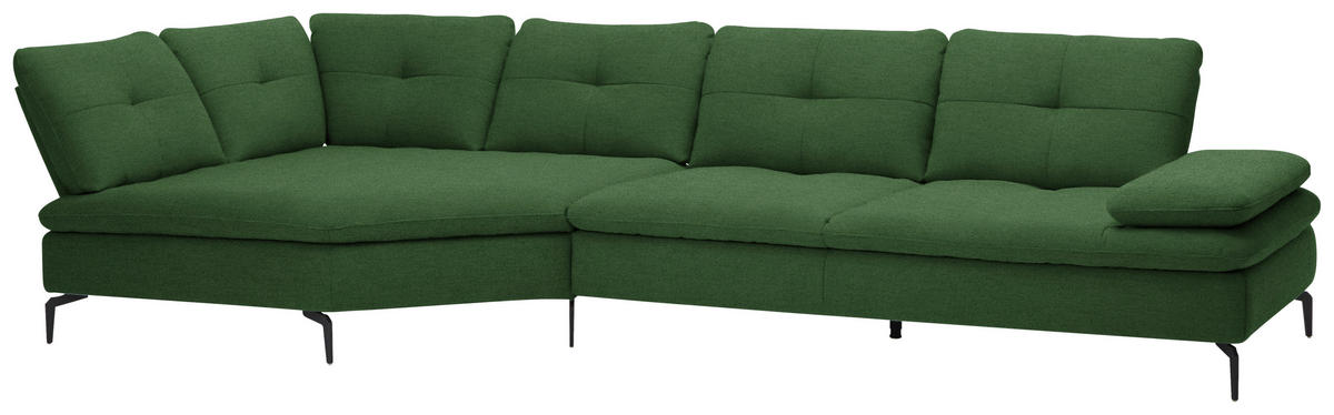 ECKSOFA in Flachgewebe Grün  157/344 cm  - Schwarz/Grün, Design, Textil/Metall (157/344cm) - Chilliano