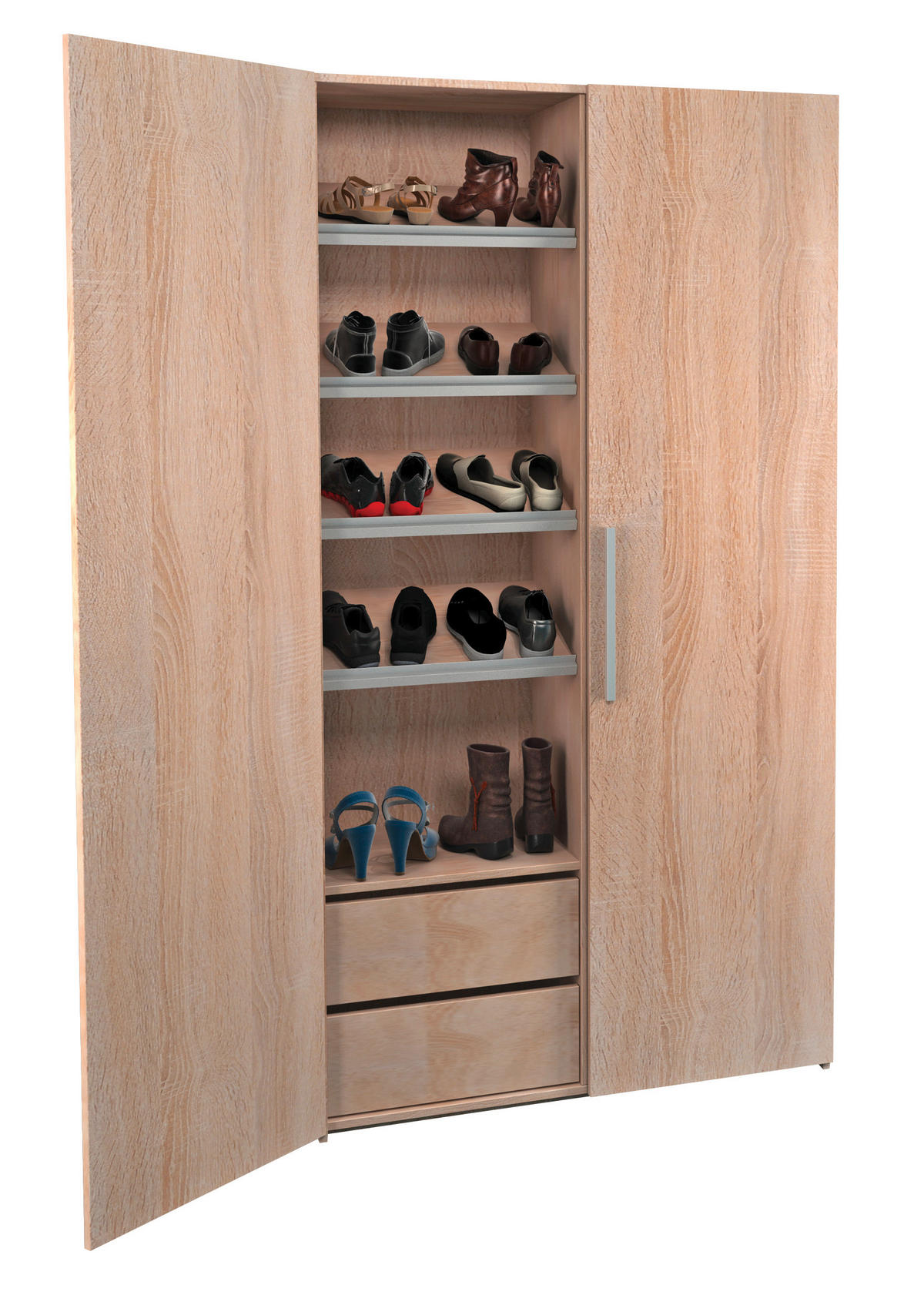 OMARA ZA ČEVLJE hrast sonoma - barve aluminija/hrast sonoma, Design, kovina/leseni material (100/190/37cm) - Boxxx