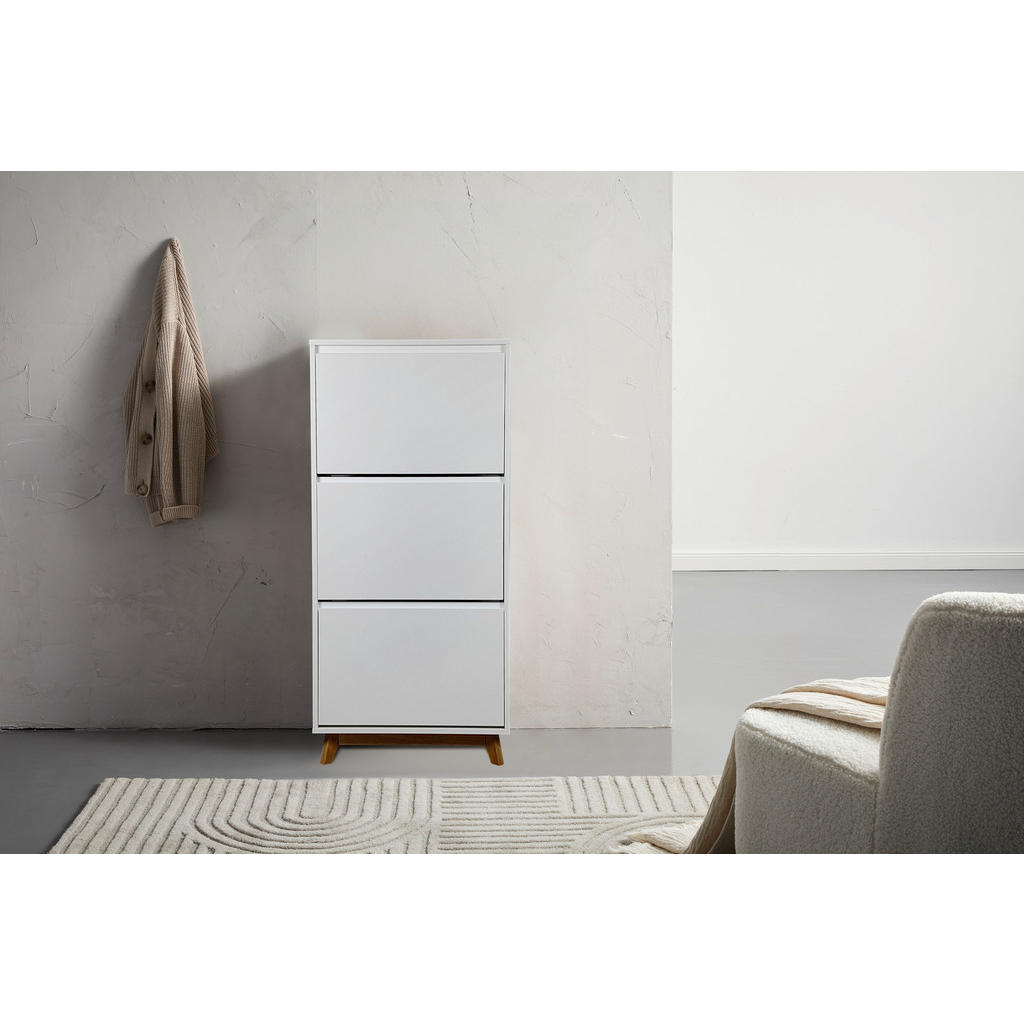 Thumbnail - Xora Schuhkipper, Natur, Weiß, Holz, Holzwerkstoff, Kautschukholz, massiv, 60x128x34 cm, Bsci, stehend, Garderobe, Schuh...